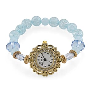 Strada Blue Glass SL68 Quartz Movement Watch and 2pcs Goldtone Bracelet (7-7.5In)