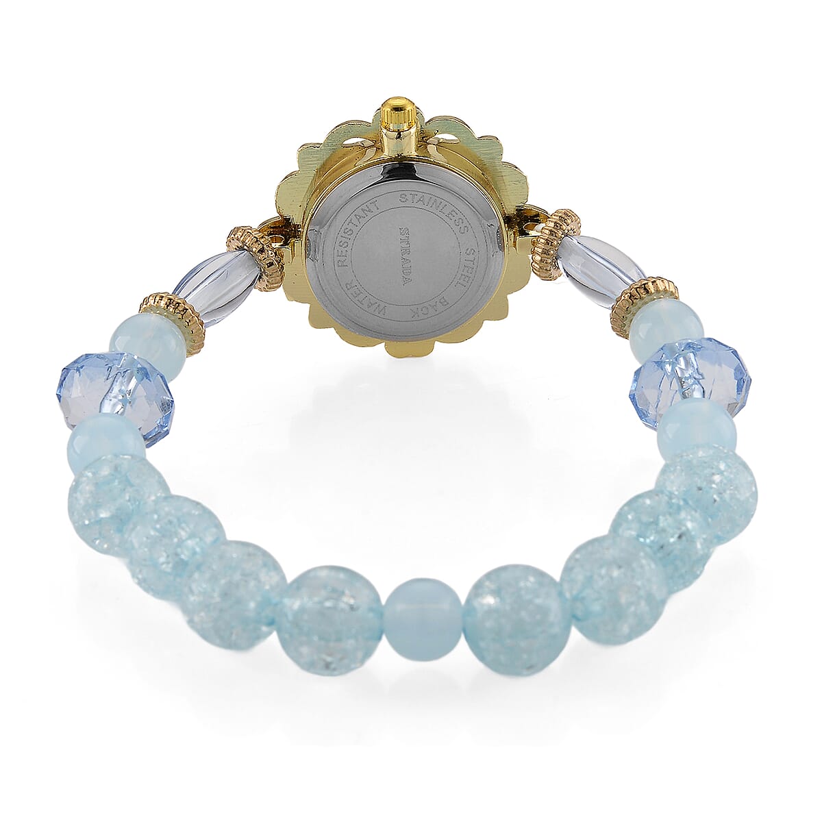 Strada Blue Glass SL68 Quartz Movement Watch and 2pcs Goldtone Bracelet (7-7.5In) image number 4