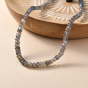 D'Joy Malagasy Labradorite 75.00 ctw Aurora Blossom Beaded Necklace in Rhodium Over Sterling Silver (18-20 Inches)