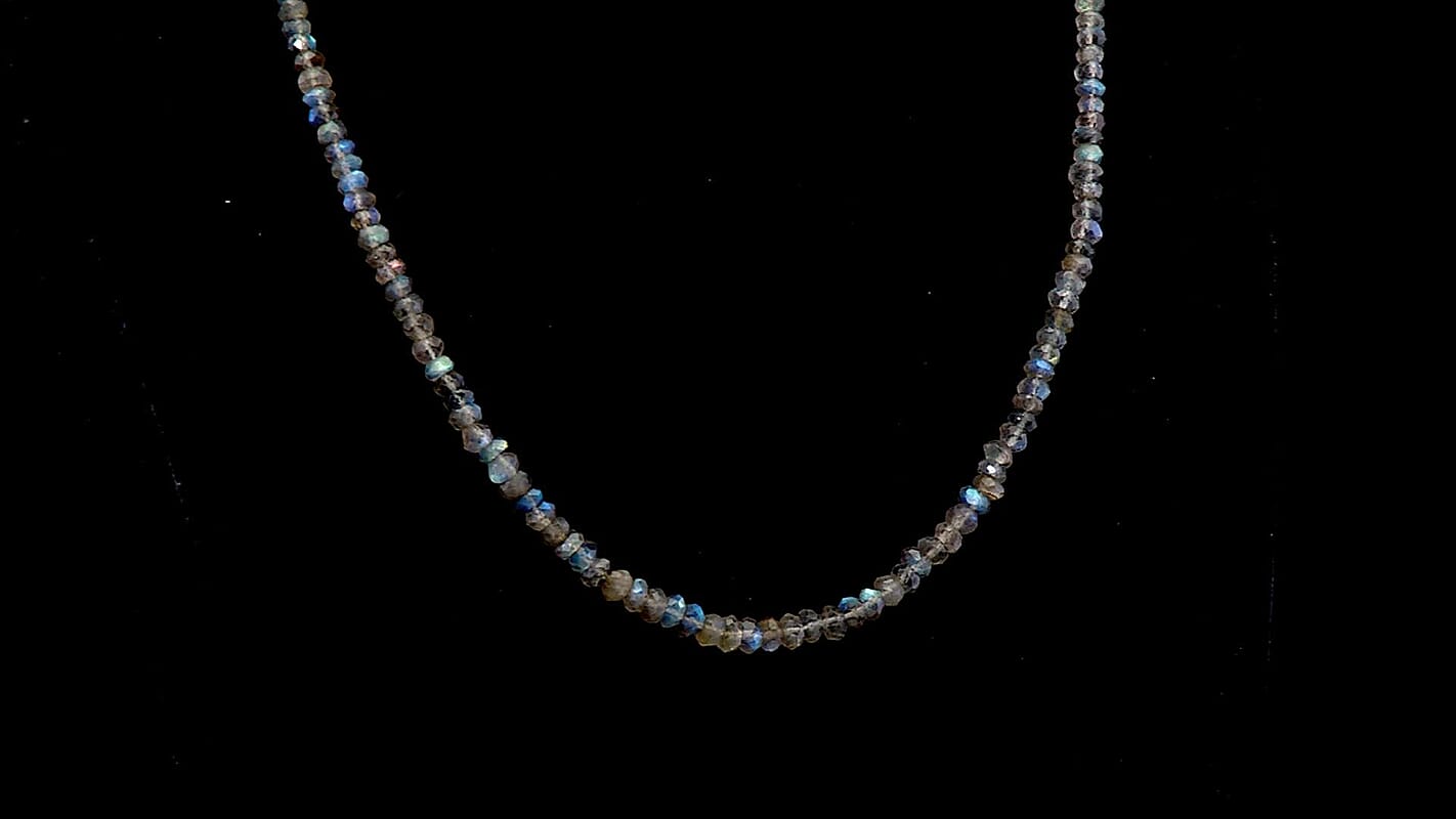 D'Joy Malagasy Labradorite 75.00 ctw Aurora Blossom Beaded Necklace in Rhodium Over Sterling Silver (18-20 Inches)