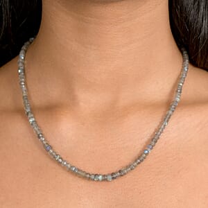 D'Joy Malagasy Labradorite 75.00 ctw Aurora Blossom Beaded Necklace in Rhodium Over Sterling Silver (18-20 Inches)