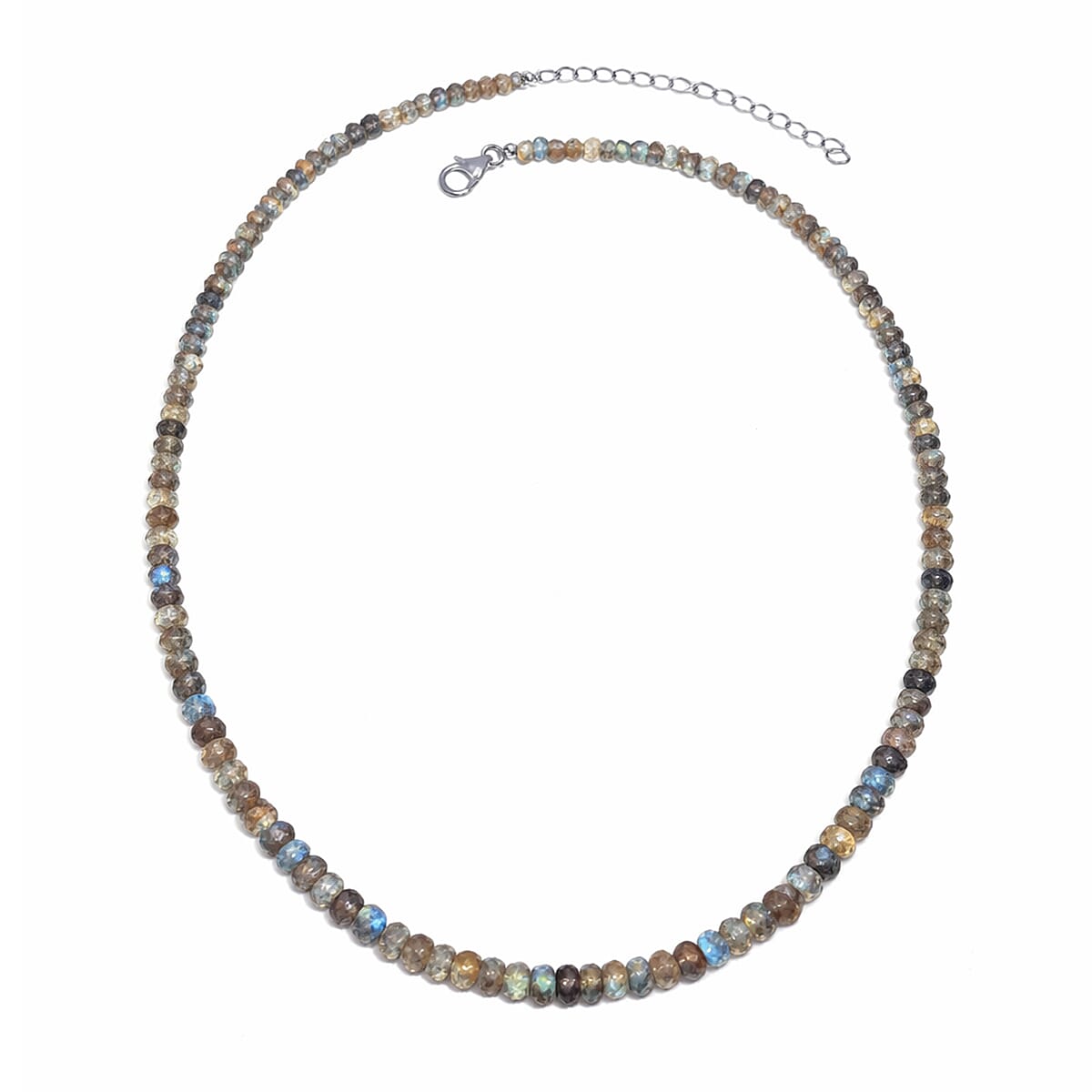 D'Joy Malagasy Labradorite 75.00 ctw Aurora Blossom Beaded Necklace in Rhodium Over Sterling Silver (18-20 Inches) image number 3