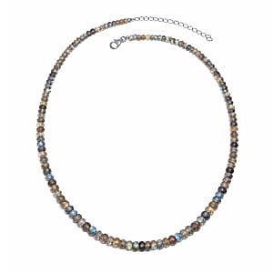 D'Joy Malagasy Labradorite 75.00 ctw Aurora Blossom Beaded Necklace in Rhodium Over Sterling Silver (18-20 Inches)