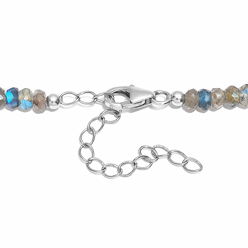 D'Joy Malagasy Labradorite 75.00 ctw Aurora Blossom Beaded Necklace in Rhodium Over Sterling Silver (18-20 Inches)