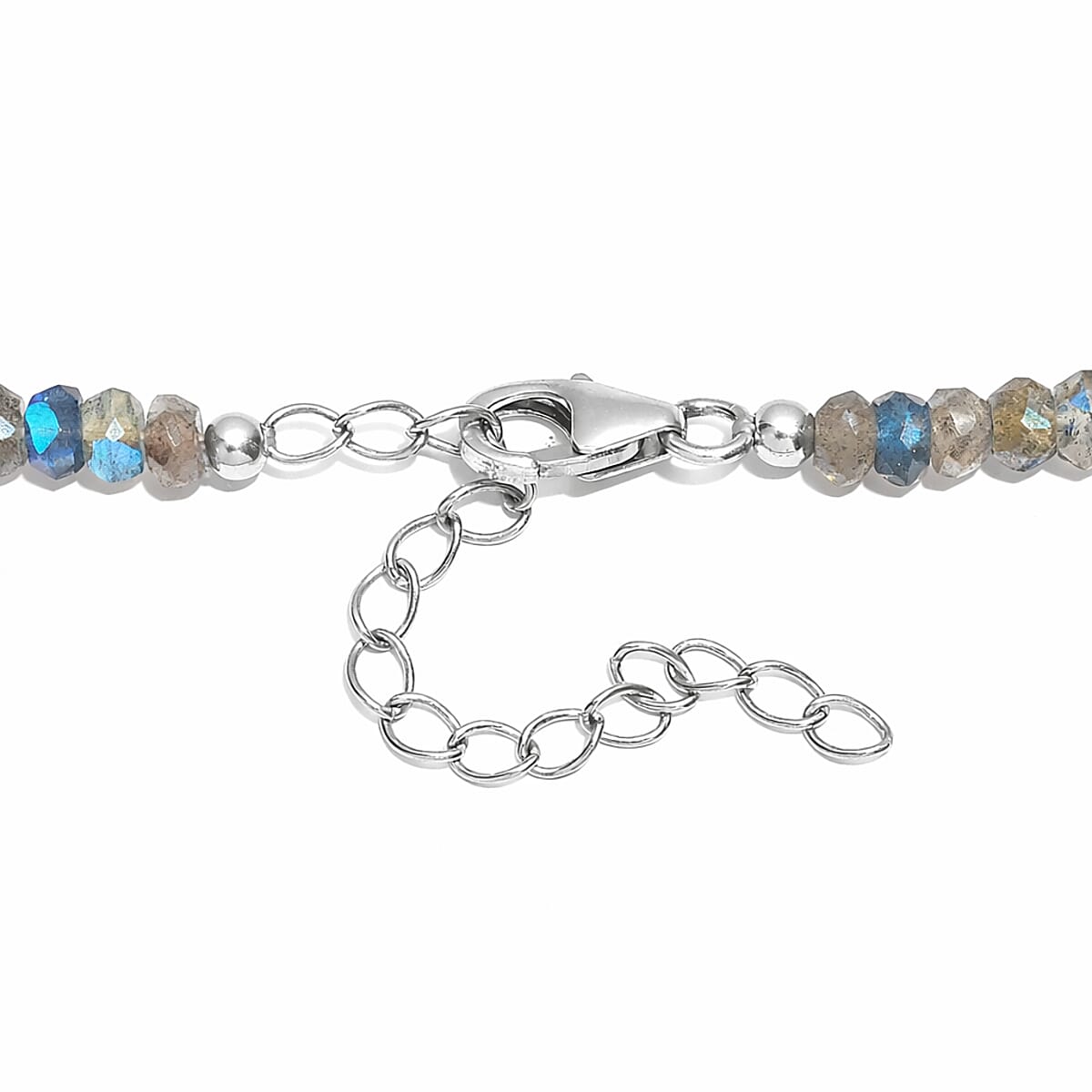D'Joy Malagasy Labradorite 75.00 ctw Aurora Blossom Beaded Necklace in Rhodium Over Sterling Silver (18-20 Inches) image number 4