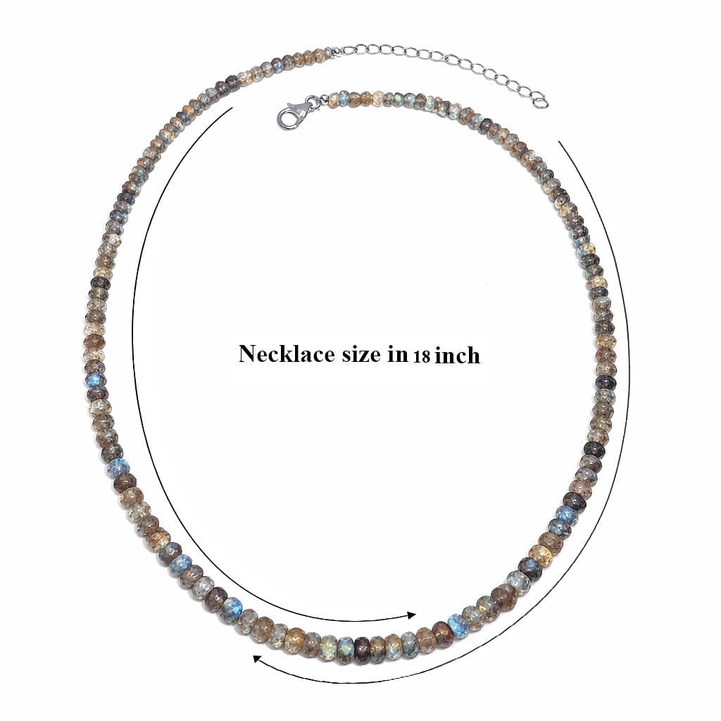 D'Joy Malagasy Labradorite 75.00 ctw Aurora Blossom Beaded Necklace in Rhodium Over Sterling Silver (18-20 Inches)