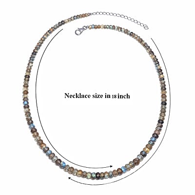 D'Joy Malagasy Labradorite 75.00 ctw Aurora Blossom Beaded Necklace in Rhodium Over Sterling Silver (18-20 Inches)