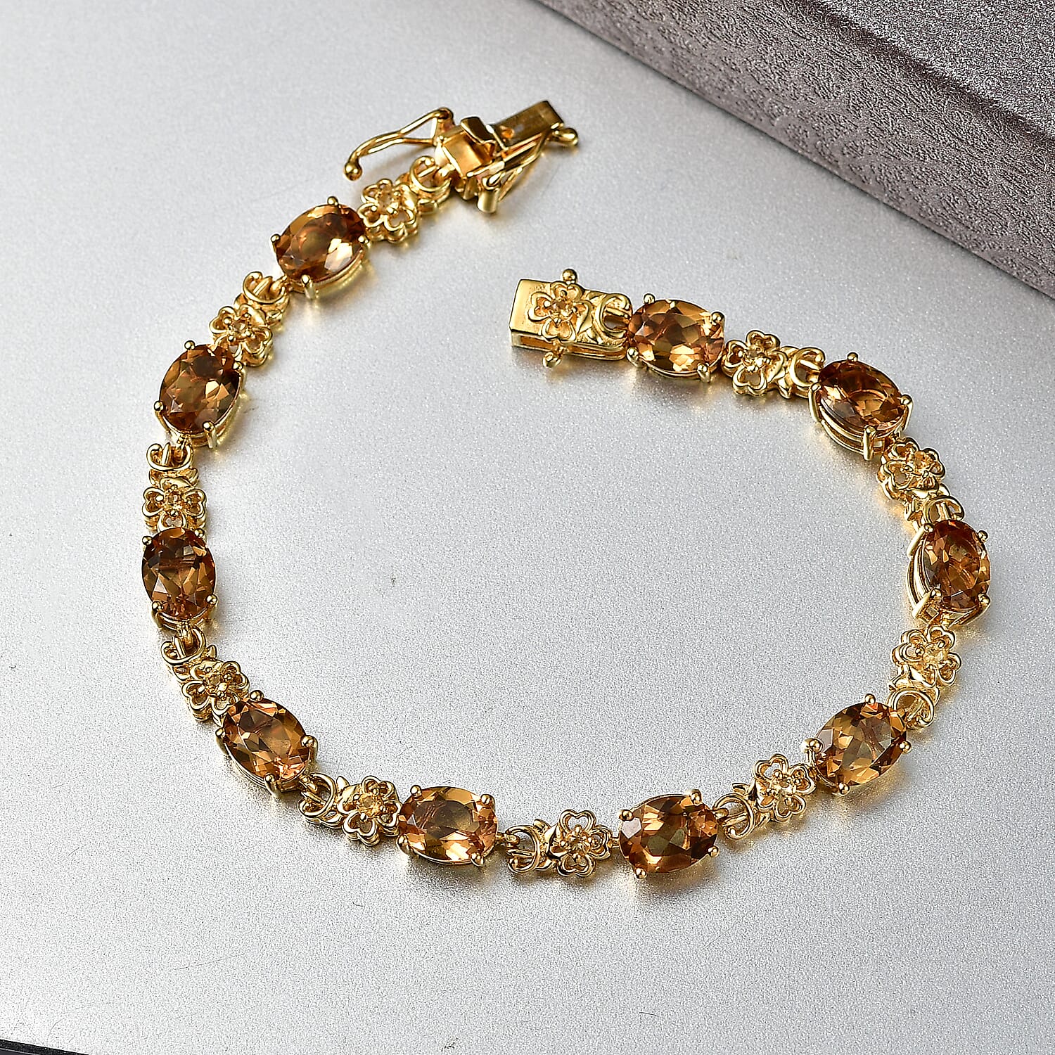 EverTrue Autumn Alexite and Brazilain Citrine 15.20 ctw Blossom Bracelet in 18K YG Plated (7.25 In)