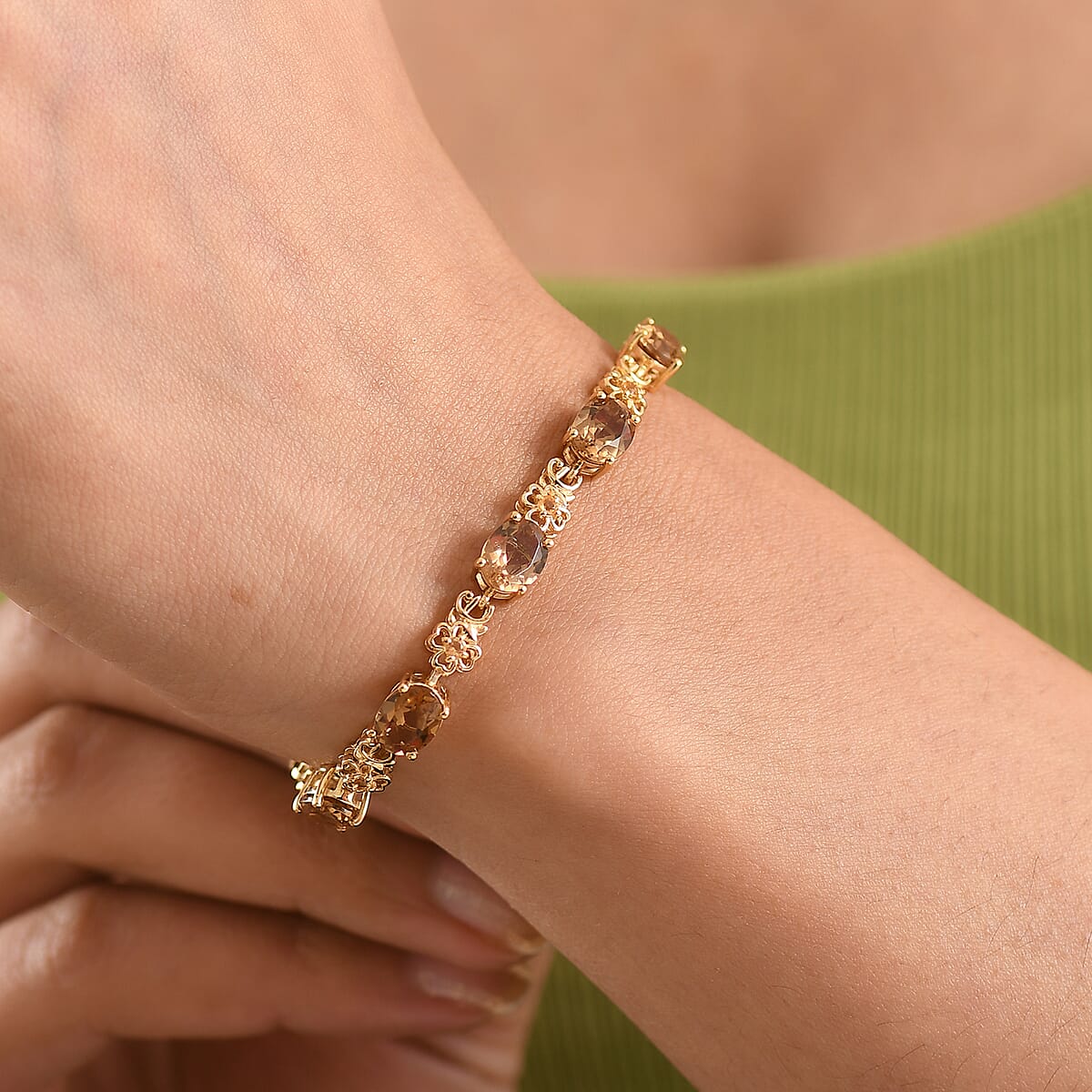 EverTrue Autumn Alexite and Brazilain Citrine 15.20 ctw Blossom Bracelet in 18K YG Plated (7.25 In) image number 2