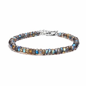 D'Joy Malagasy Labradorite 35.00 ctw Aurora Blossom Beaded Bracelet in Rhodium Over Sterling Silver (7.25-9.25In)