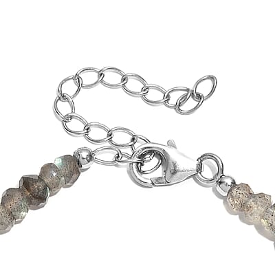 D'Joy Malagasy Labradorite 35.00 ctw Aurora Blossom Beaded Bracelet in Rhodium Over Sterling Silver (7.25-9.25In)