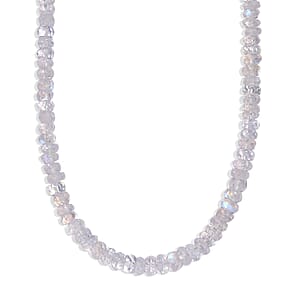 D'Joy Rainbow Moonstone 65.00 ctw Beaded Necklace in Rhodium Over Sterling Silver 18-20 Inches (Del. in 8-10 Days) 