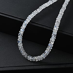 D'Joy Rainbow Moonstone 65.00 ctw Beaded Necklace in Rhodium Over Sterling Silver 18-20 Inches (Del. in 8-10 Days) 