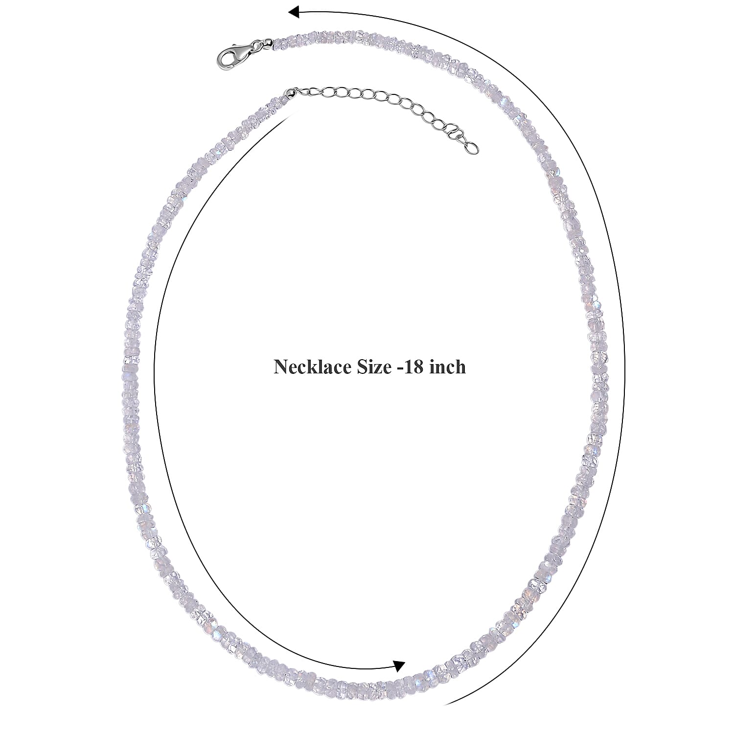 D'Joy Rainbow Moonstone 65.00 ctw Beaded Necklace in Rhodium Over Sterling Silver 18-20 Inches