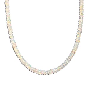 D'Joy Ethiopian Welo Opal 35.00 ctw Beaded Necklace in Rhodium Over Sterling Silver 18-20 Inches (Del. in 8-10 Days)