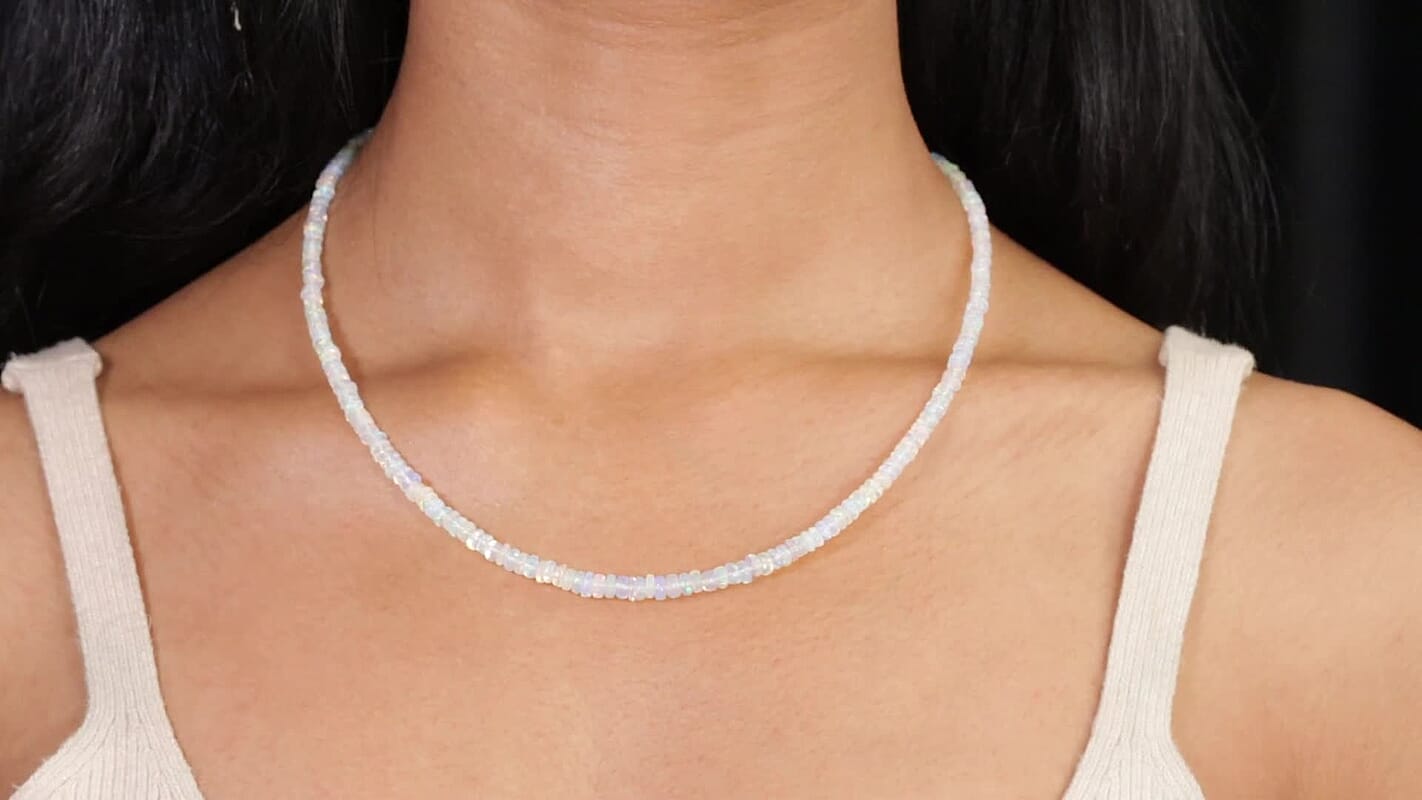 D'Joy Ethiopian Welo Opal 35.00 ctw Beaded Necklace in Rhodium Over Sterling Silver 18-20 Inches