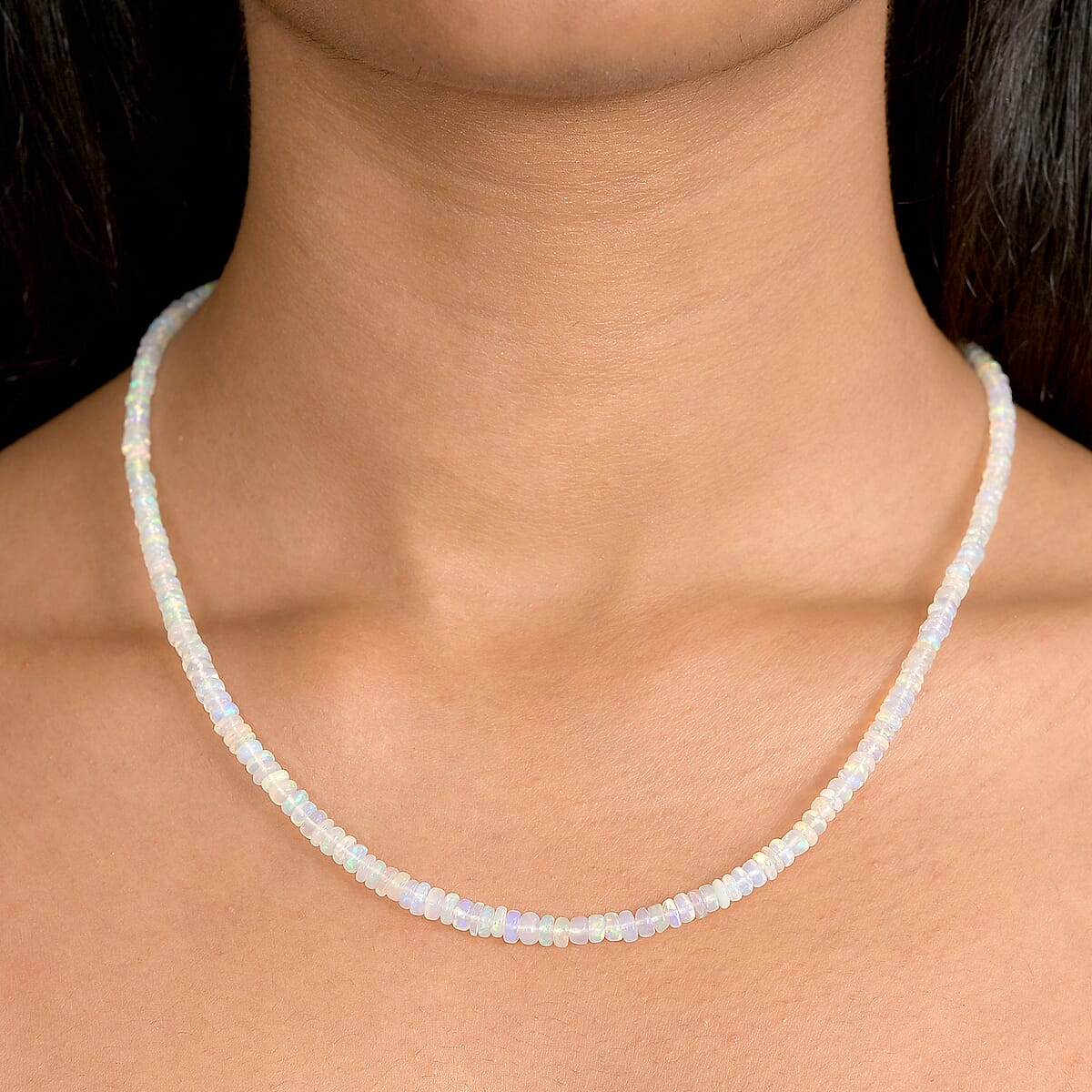 D'Joy Ethiopian Welo Opal 35.00 ctw Beaded Necklace in Rhodium Over Sterling Silver 18-20 Inches (Del. in 8-10 Days) image number 2