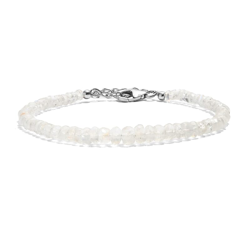 D'Joy Rainbow Moonstone 25.00 ctw Beaded Bracelet in Rhodium Over Sterling Silver (7.25-9.25In)