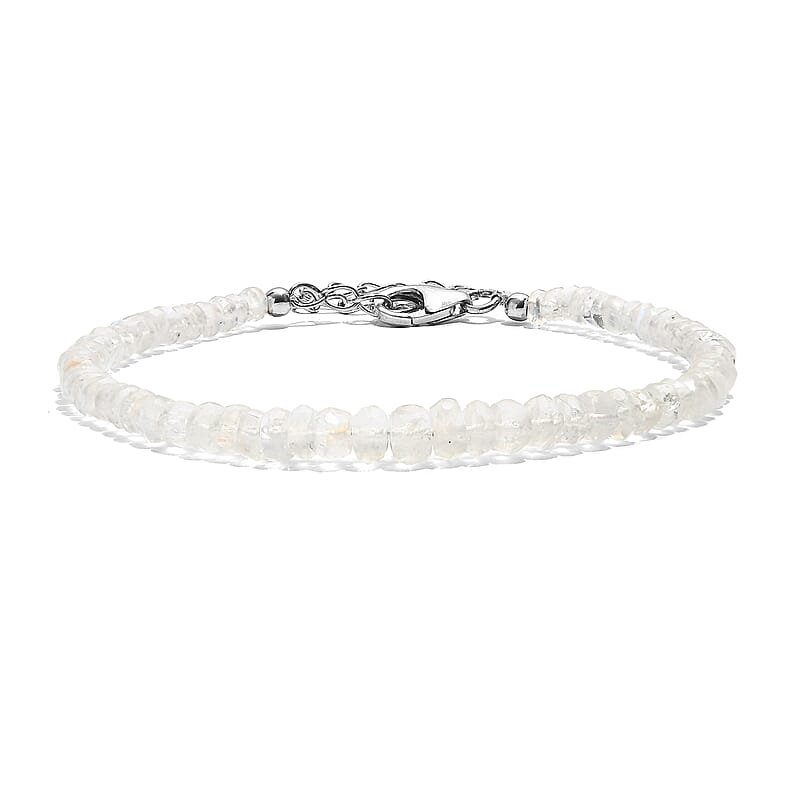 D'Joy Rainbow Moonstone 25.00 ctw Beaded Bracelet in Rhodium Over Sterling Silver (7.25-9.25In)