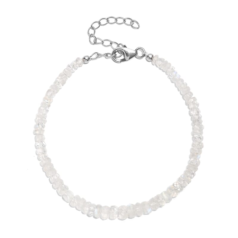 D'Joy Rainbow Moonstone 25.00 ctw Beaded Bracelet in Rhodium Over Sterling Silver (7.25-9.25In)