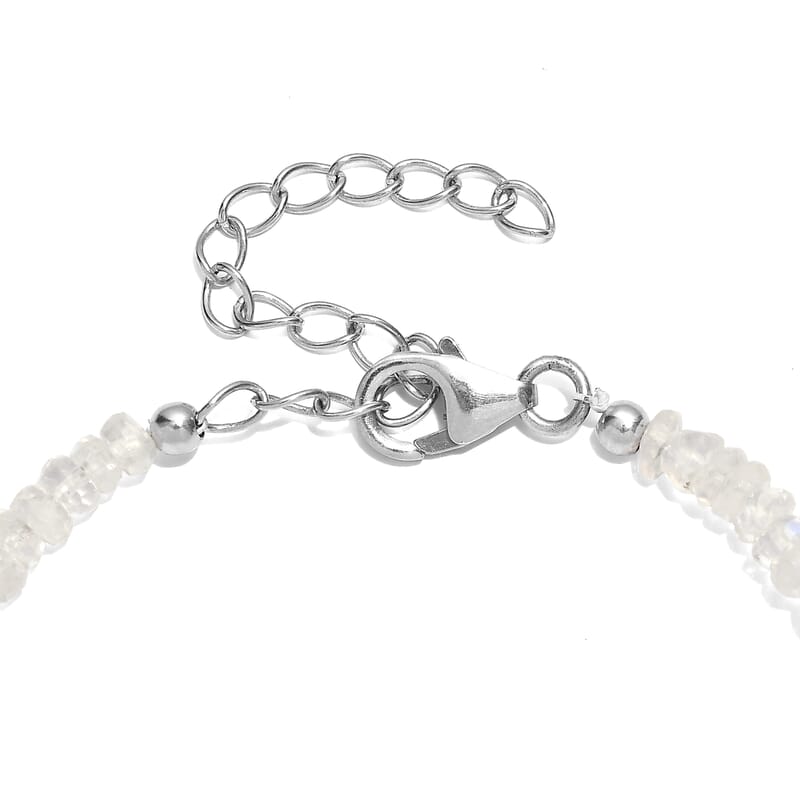 D'Joy Rainbow Moonstone 25.00 ctw Beaded Bracelet in Rhodium Over Sterling Silver (7.25-9.25In)
