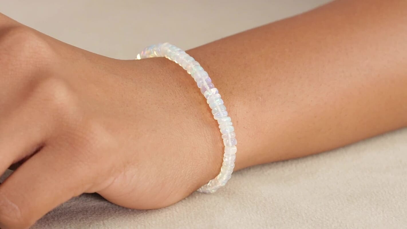 D'Joy Ethiopian Welo Opal 14.00 ctw Beaded Bracelet in Rhodium Over Sterling Silver (7.25-9.25In)