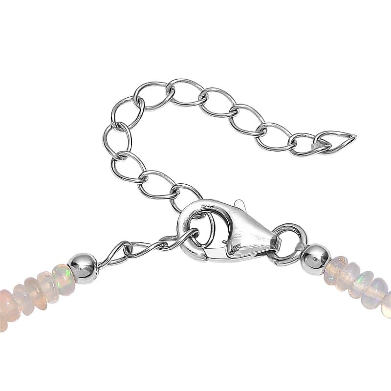 D'Joy Ethiopian Welo Opal 14.00 ctw Beaded Bracelet in Rhodium Over Sterling Silver (7.25-9.25In)
