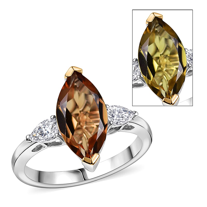 EverTrue Autumn Alexite and Moissanite 3.00 ctw Wings of Fire Ring in 18K YG Plated and Platinum Bond (Size 7.0)