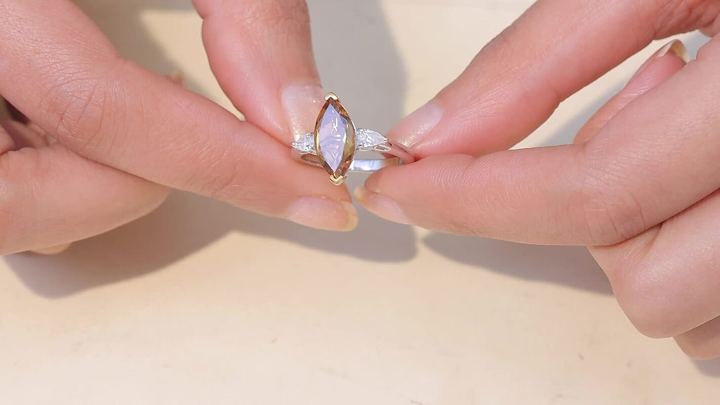EverTrue Autumn Alexite, Moissanite Ring in 18K YG Plated and Platinum Bond (Size 10.0) 3.00 ctw