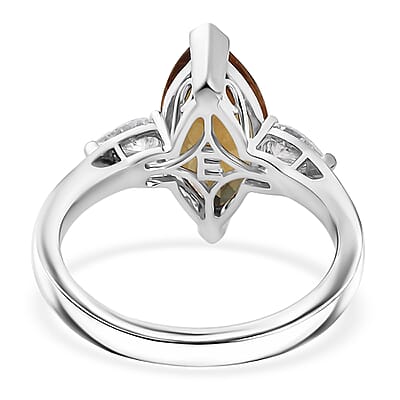 EverTrue Autumn Alexite and Moissanite 3.00 ctw Wings of Fire Ring in 18K YG Plated and Platinum Bond (Size 7.0)