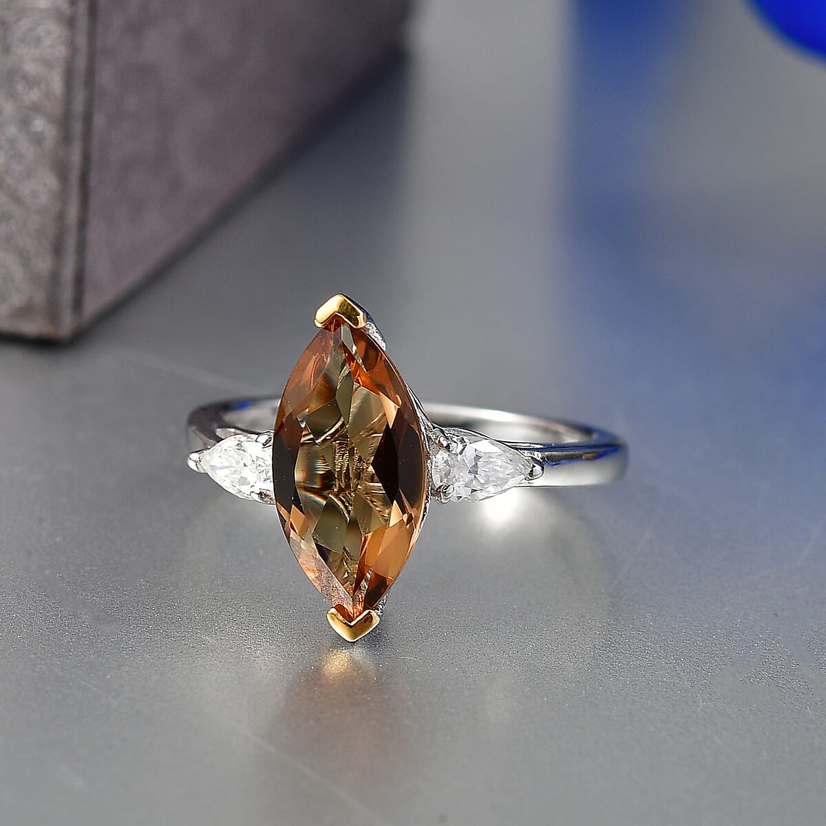 EverTrue Autumn Alexite and Moissanite 3.00 ctw Wings of Fire Ring in 18K YG Plated and Platinum Bond (Size 9.0) (Del. in 10-12 Days) image number 1