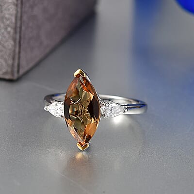 EverTrue Autumn Alexite and Moissanite 3.00 ctw Wings of Fire Ring in 18K YG Plated and Platinum Bond (Size 9.0)