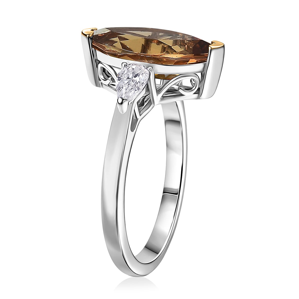 EverTrue Autumn Alexite and Moissanite 3.00 ctw Wings of Fire Ring in 18K YG Plated and Platinum Bond (Size 9.0) (Del. in 10-12 Days) image number 3