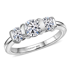 Luxuriant Lab Grown Diamond G-H SI 1.00 ctw 3 Stone Ring in Rhodium Over Sterling Silver (Size 5.0) (Del. In 10-12 Days)
