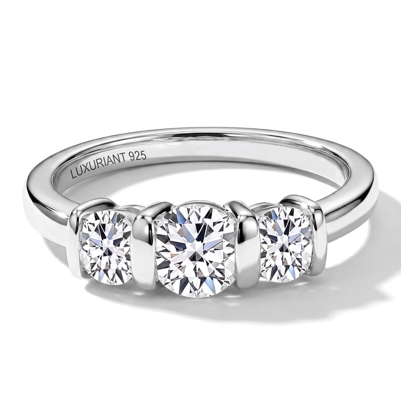 Luxuriant Lab Grown Diamond G-H SI 1.00 ctw 3 Stone Ring in Rhodium Over Sterling Silver (Size 5.0)