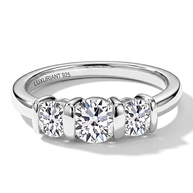Luxuriant Lab Grown Diamond G-H SI 1.00 ctw 3 Stone Ring in Rhodium Over Sterling Silver (Size 5.0)