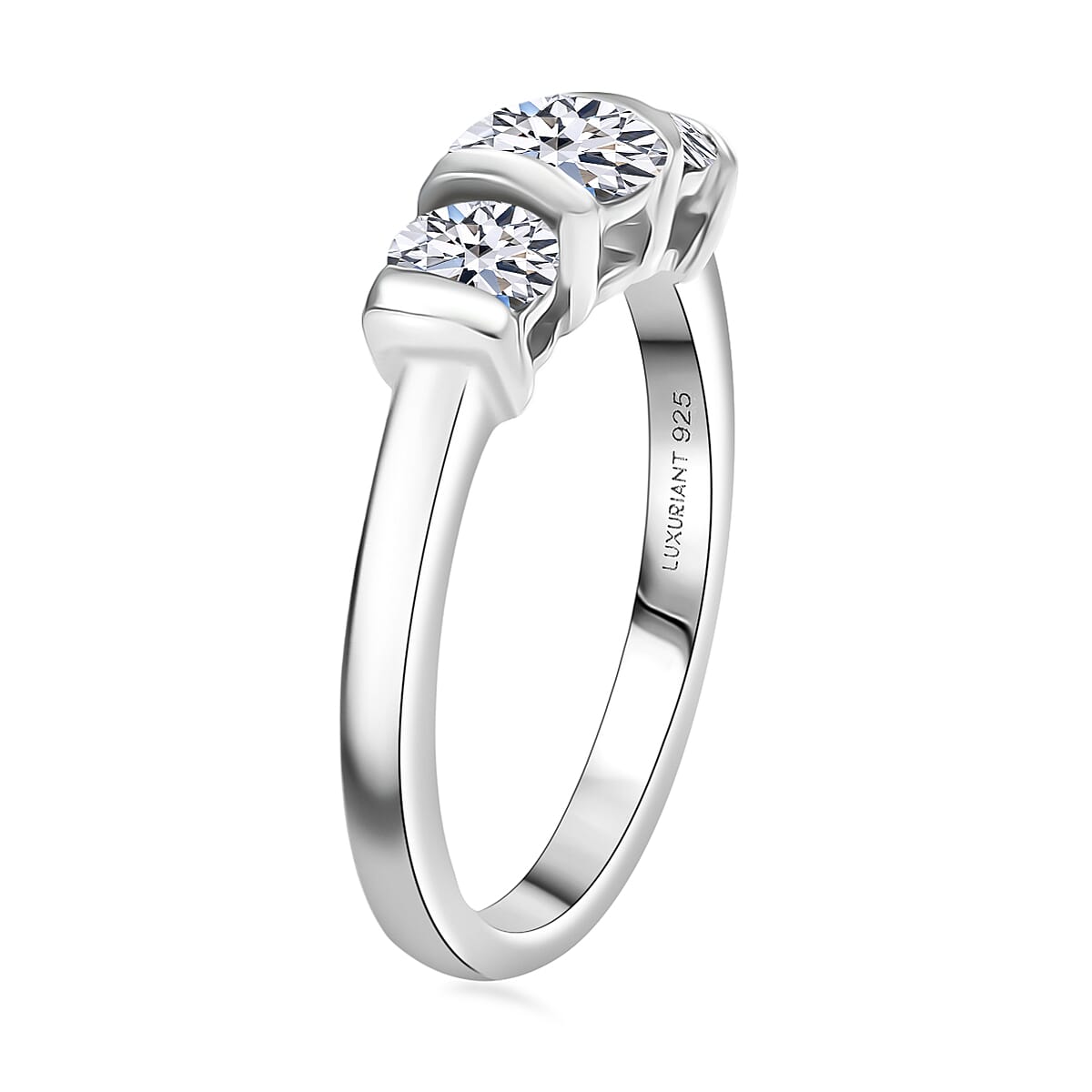 Luxuriant Lab Grown Diamond G-H SI 1.00 ctw 3 Stone Ring in Rhodium Over Sterling Silver (Size 5.0) (Del. In 10-12 Days) image number 3