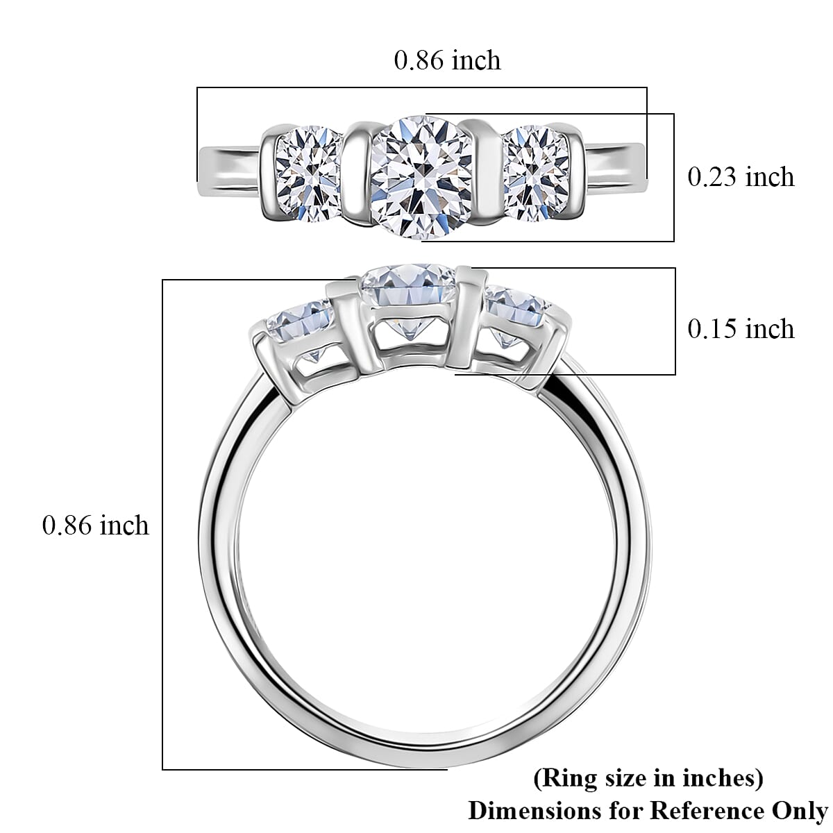 Luxuriant Lab Grown Diamond G-H SI 1.00 ctw 3 Stone Ring in Rhodium Over Sterling Silver (Size 5.0) (Del. In 10-12 Days) image number 5