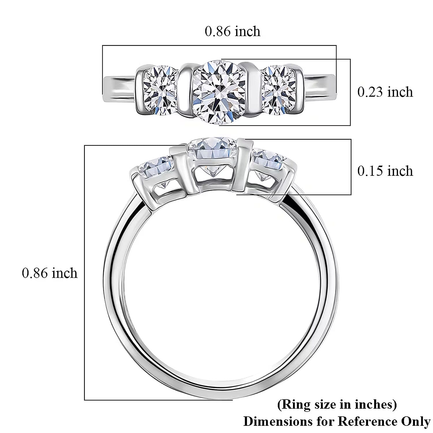 Luxuriant Lab Grown Diamond G-H SI 1.00 ctw 3 Stone Ring in Rhodium Over Sterling Silver (Size 5.0) (Del. In 10-12 Days)