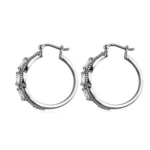 EverTrue Simulated White and Amethyst Color Diamond Hoop Earrings in Stainless Steel