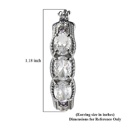 EverTrue Simulated White and Amethyst Color Diamond Hoop Earrings in Stainless Steel