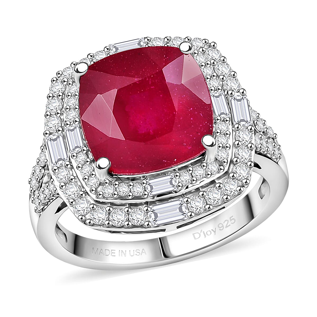D'Joy Niassa Ruby (FF) and Moissanite 7.40 ctw Ring in Rhodium Over Sterling Silver (Size 10.0)