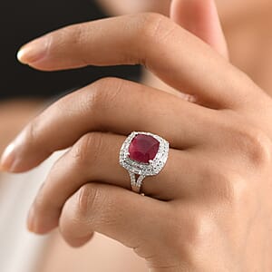 D'Joy Niassa Ruby (FF) and Moissanite 7.40 ctw Ring in Rhodium Over Sterling Silver (Size 10.0)