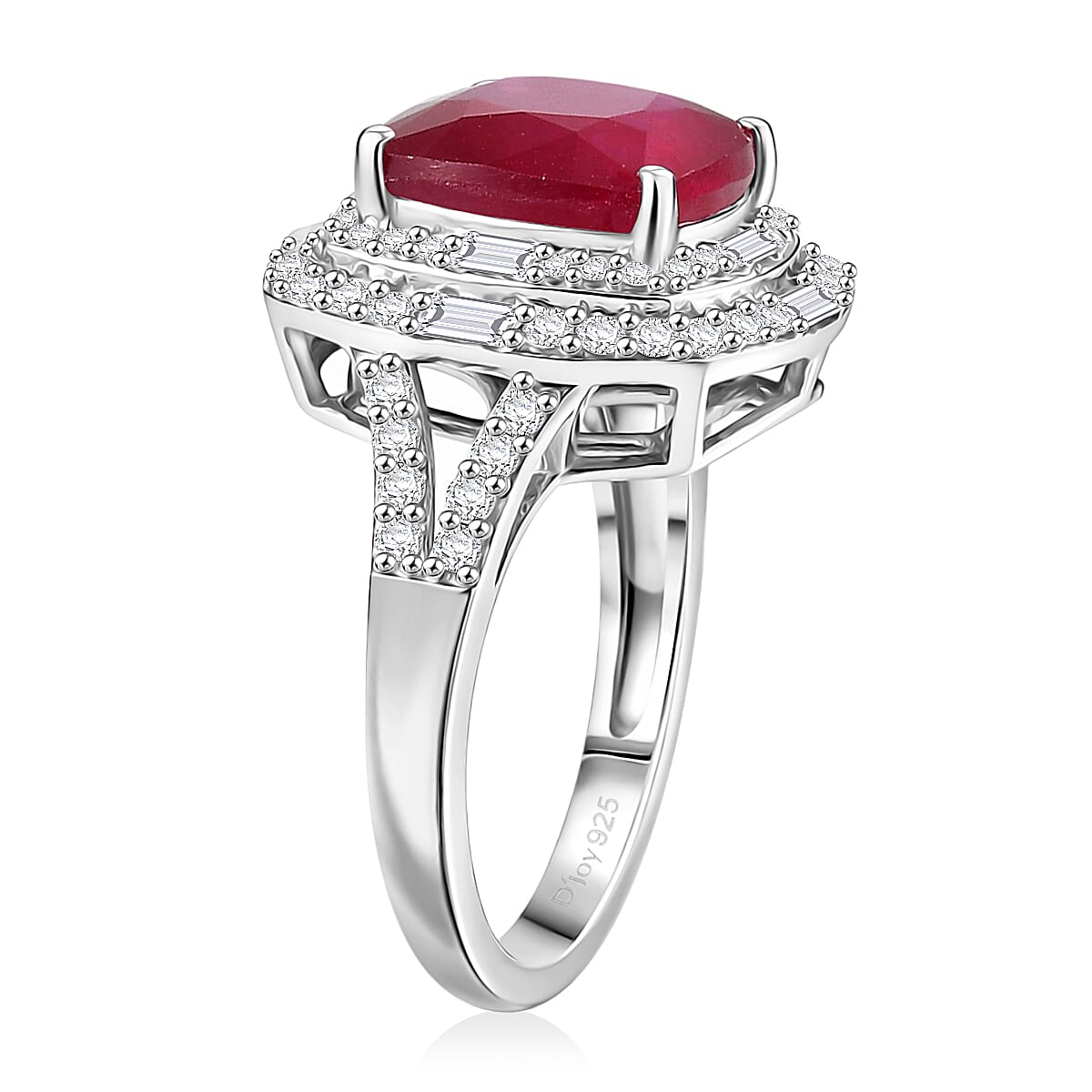 D'Joy Niassa Ruby (FF) and Moissanite 7.40 ctw Ring in Rhodium Over Sterling Silver (Size 10.0)