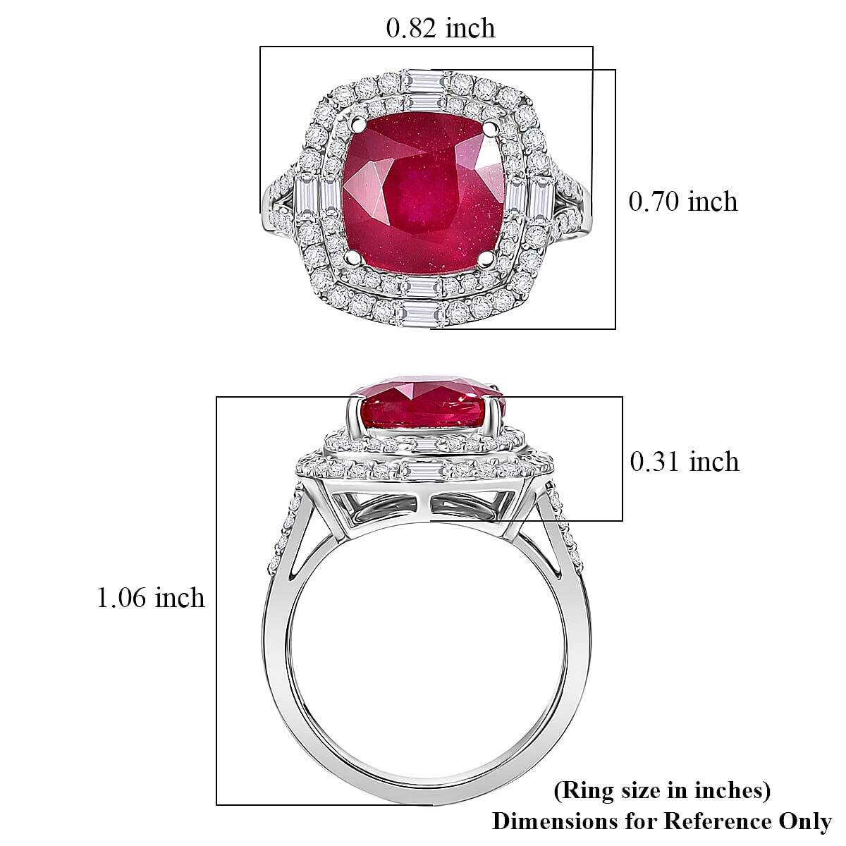 D'Joy Niassa Ruby (FF) and Moissanite 7.40 ctw Ring in Rhodium Over Sterling Silver (Size 10.0)