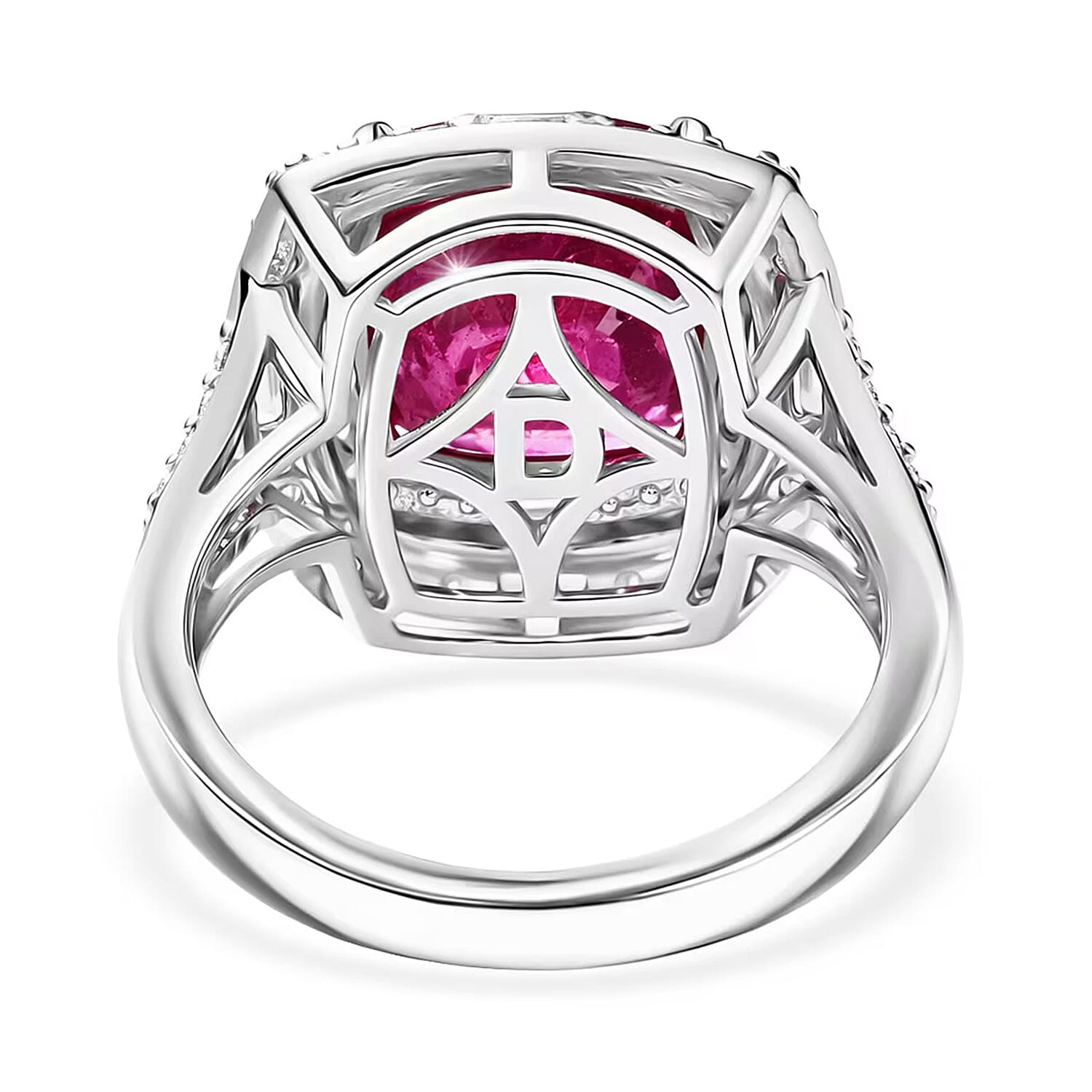 D'Joy Niassa Ruby (FF) and Moissanite 7.40 ctw Ring in Rhodium Over Sterling Silver (Size 10.0)