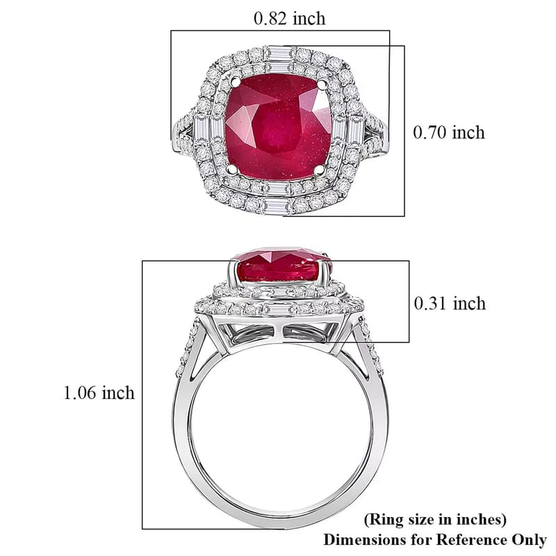 D'Joy Niassa Ruby (FF) and Moissanite 7.40 ctw Ring in Rhodium Over Sterling Silver (Size 6.0)