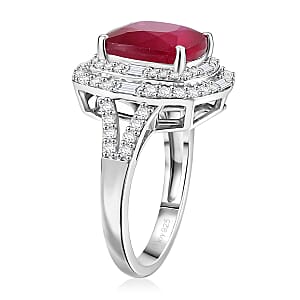 D'Joy Niassa Ruby (FF) and Moissanite 7.40 ctw Ring in Rhodium Over Sterling Silver (Size 7.0)