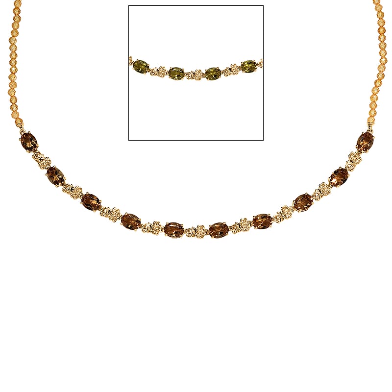 EverTrue Autumn Alexite and Brazilian Citrine 30.75 ctw Blossom Necklace in 18K YG Plated 18-20 Inches