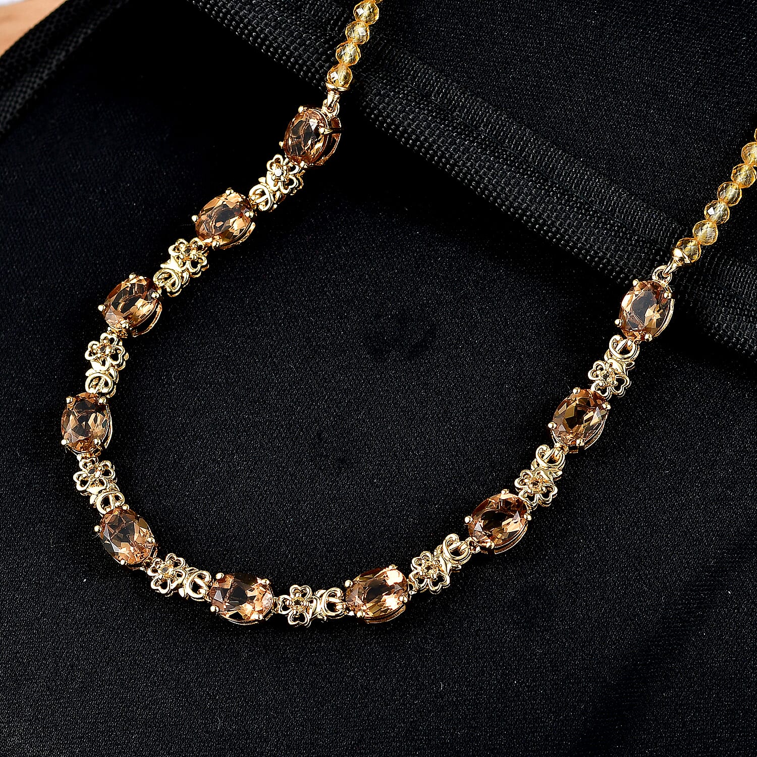 EverTrue Autumn Alexite and Brazilian Citrine 30.75 ctw Blossom Necklace in 18K YG Plated 18-20 Inches 